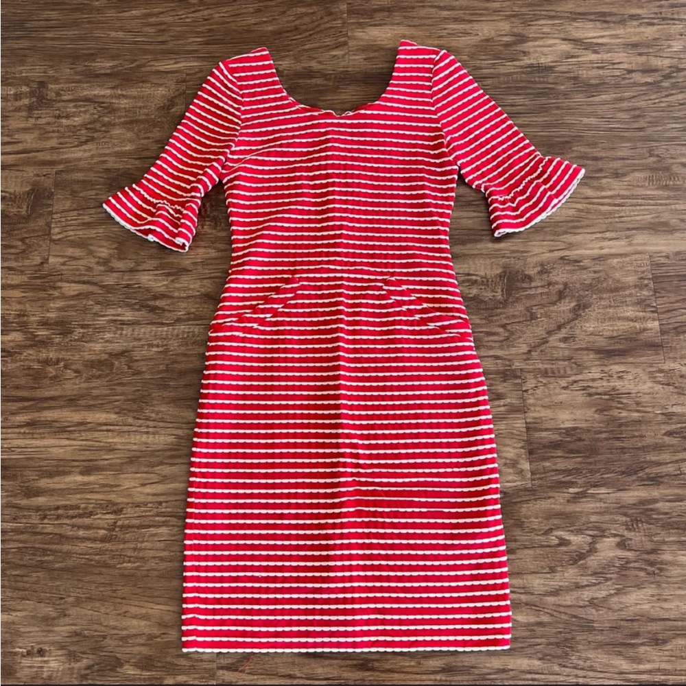 Sara Campbell Striped Peplum Dress Red and White